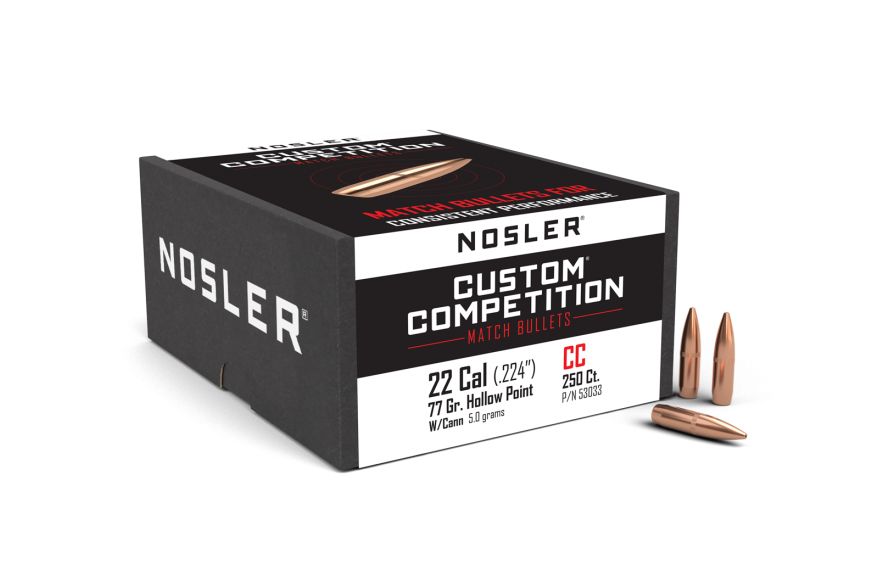 Nosler 22 Cal .224 77gr Custom Comp HPBT w CANN (250ct)