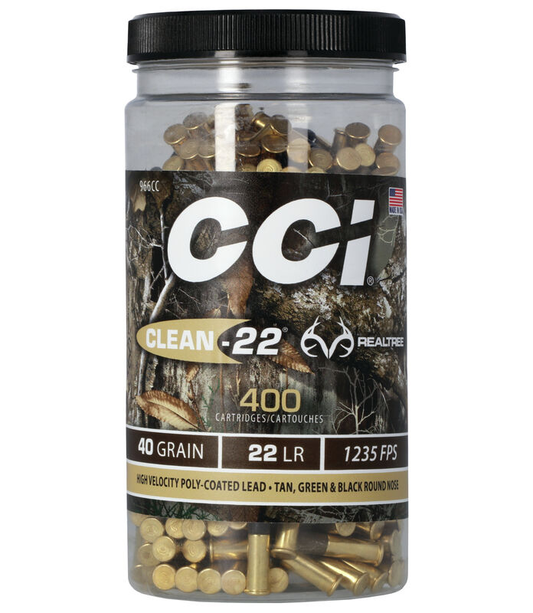 CCI 22 LR HV Target Clean-22 REALTREE 40gr LRN (400ct Bottle)