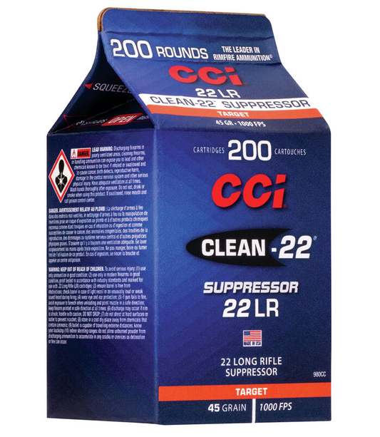 CCI 22 LR Suppressor Clean-22 Black 45gr LRN (200ct)