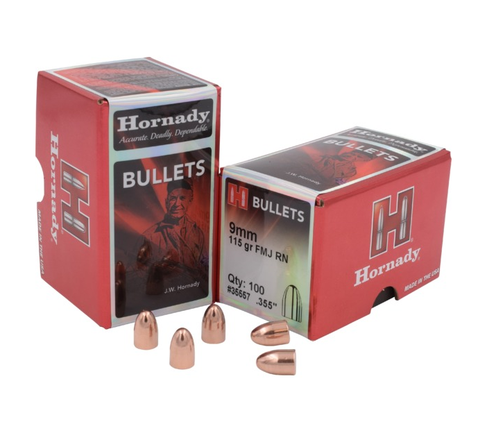 Hornady 9mm .355 115gr FMJ RN per bullet(3000ct box)