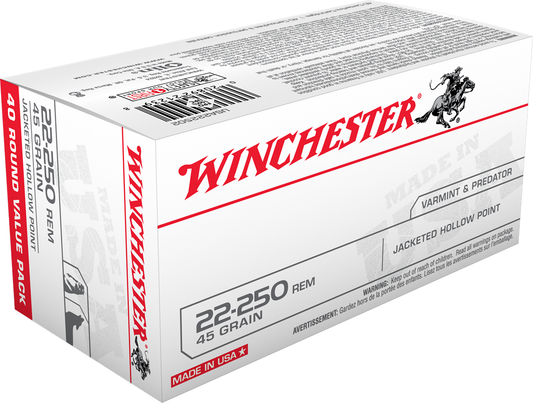 Winchester USA 22-250 Rem 45 gr. JHP (40 ct.)